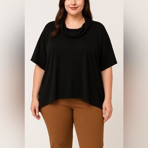 Eileen Fisher 100% Merino Wool Asymmetrical Boxy Cowl Neck Top Black Size Large